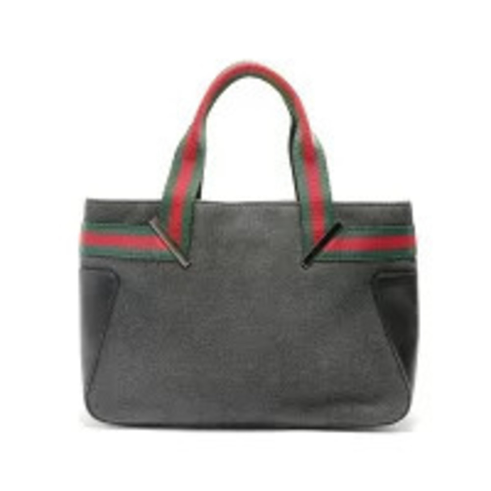 Gucci Sherry Line black denim leather tote bag signature Web